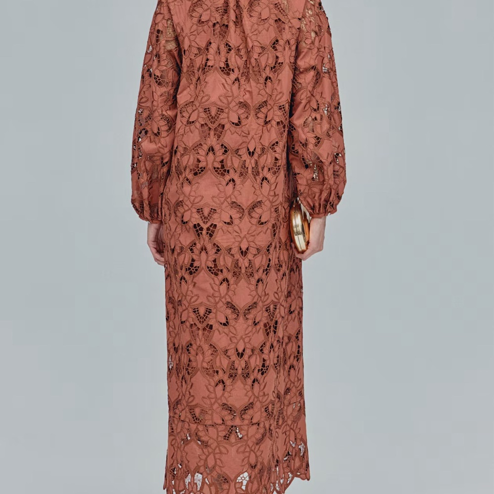 Elegant Brown Lace Dress - Picture 2 of 6